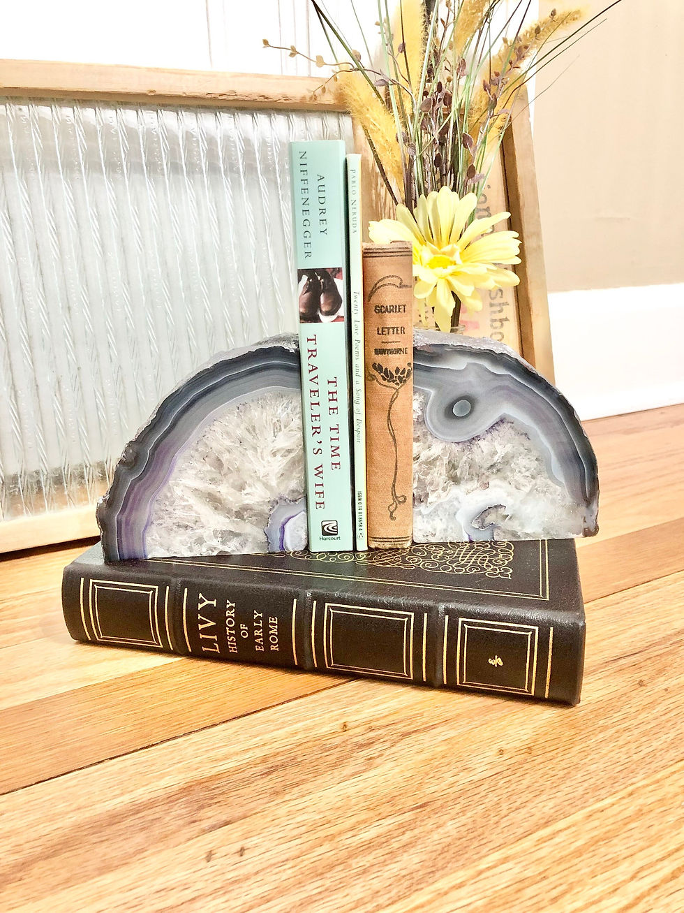 Thumbnail: Vintage Set of BEAUTIFUL Large Agate Geode Bookends / Solid Agate Geode Bookends