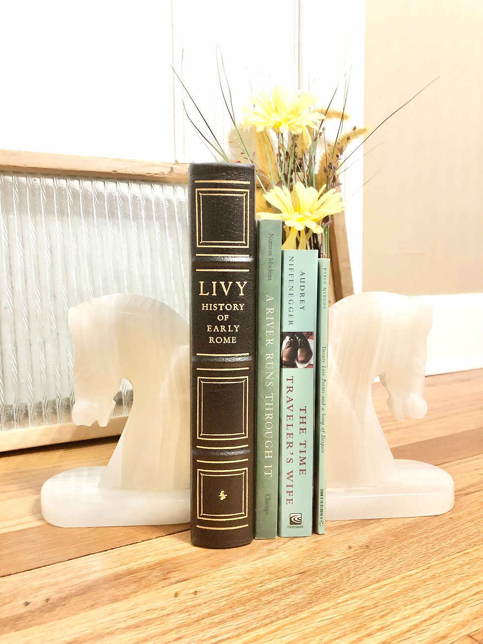 Thumbnail: Vintage Retro Boho Mid-Century Large 7" Pair of White Trojan Horse Head Bookends