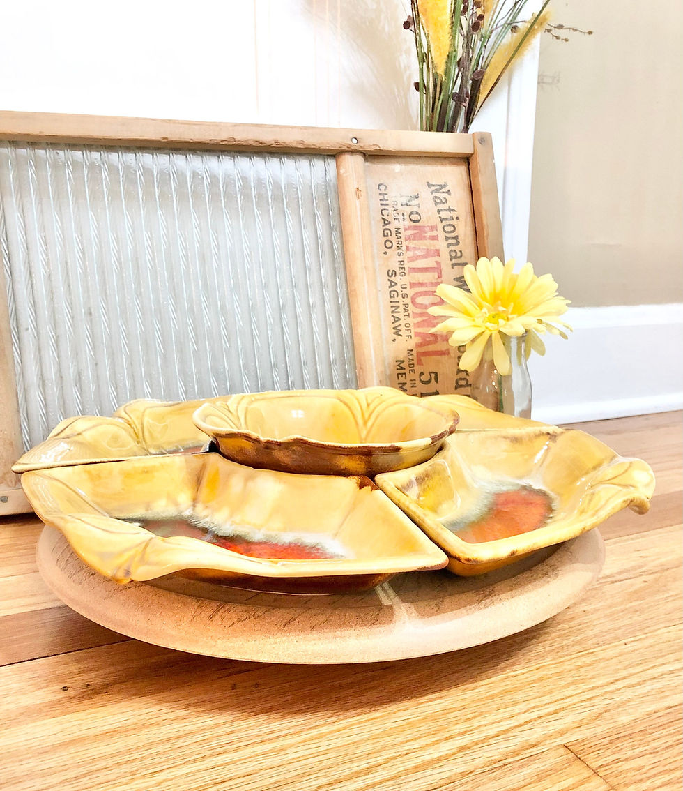 Thumbnail: RARE Vintage 1970’s California Pottery Ceramic Lazy Susan Party Serving Set