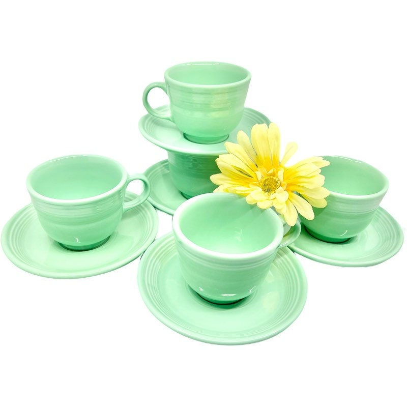 Thumbnail: Vintage Fiesta Sea Mist 10 Piece Coffee/Tea Set for 5 / Post 86 Fiesta Sea Mist
