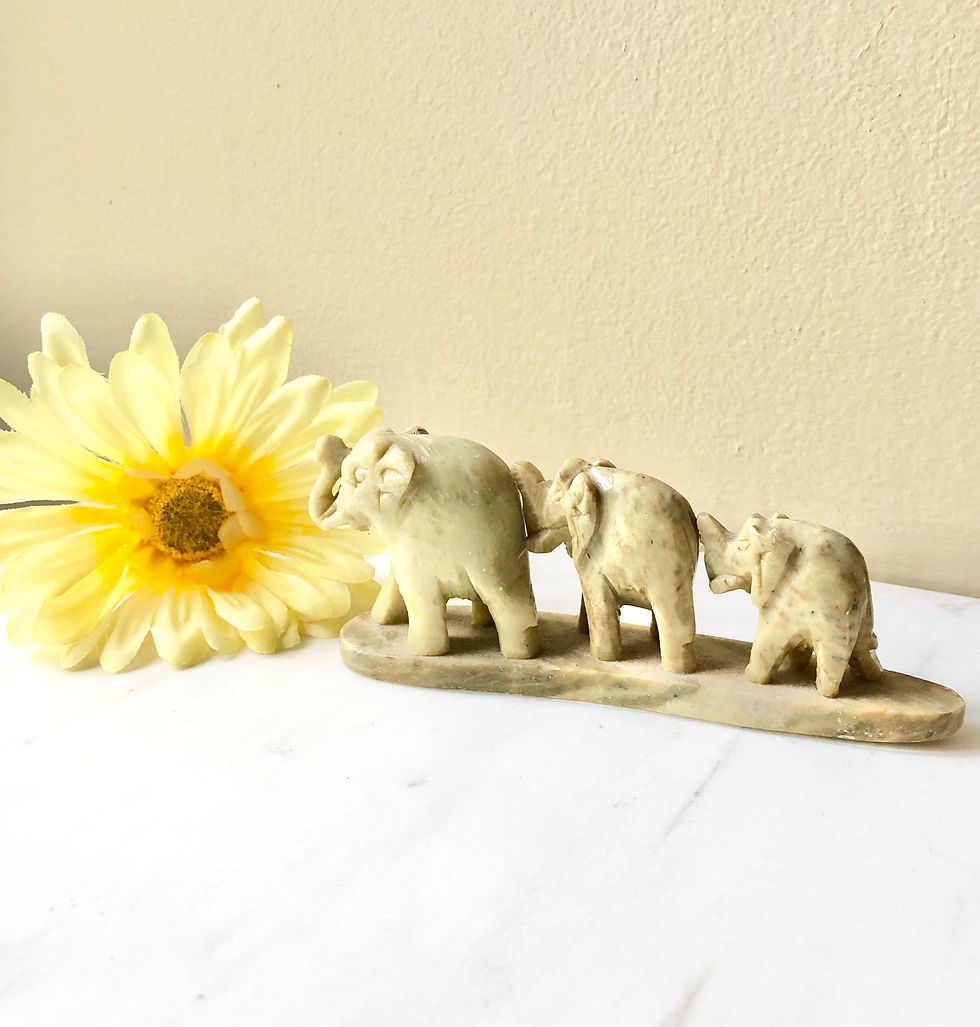 Thumbnail: Vintage Set of 2 Beautiful Jadeite Elephant Trios / Jadeite Elephant Figures/Sta