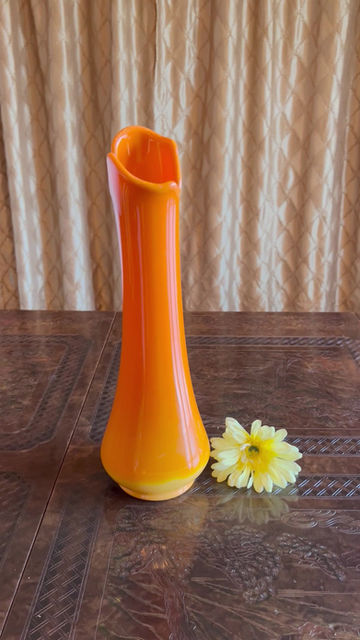 Thumbnail: Vintage L.E. Smith Bittersweet Orange Swung Smoothie Glass Vase 16" Tall