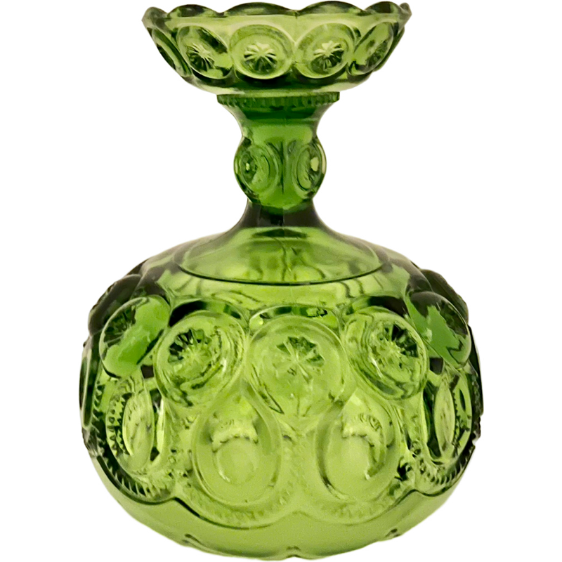 Thumbnail: Vintage L.E. Smith Green "Moon and Stars" Large Bowl/Compote / 1960’s L.E. Smith
