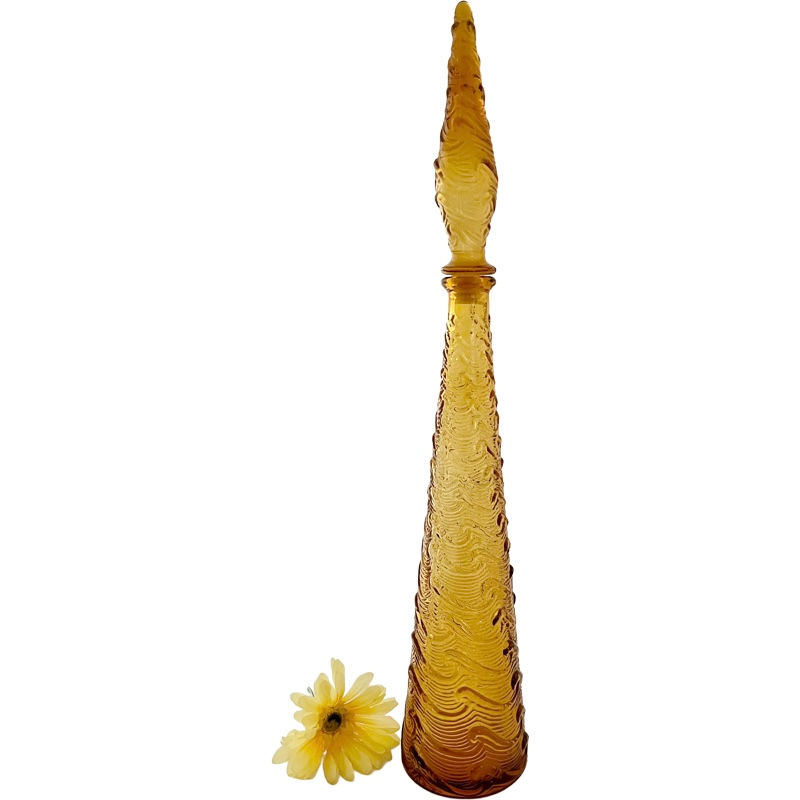 Thumbnail: Vintage Empoli Italian Glass "Amber Waves" Bottle / 22” Tall Amber Empoli