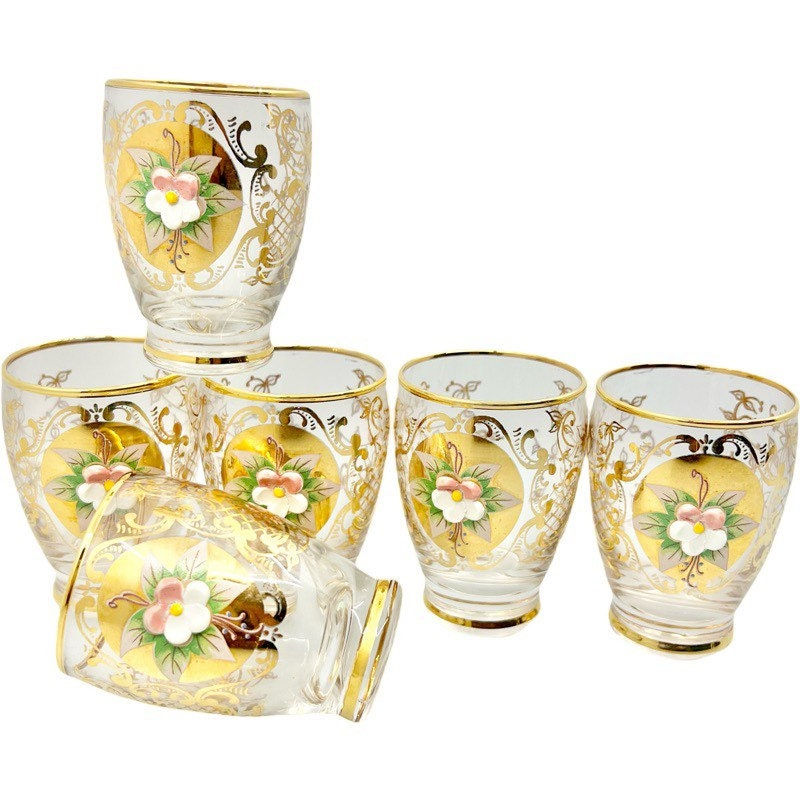 Thumbnail: Vintage BEAUTIFUL 1950's Moser Glass Decanter and Shot Glasses Set
