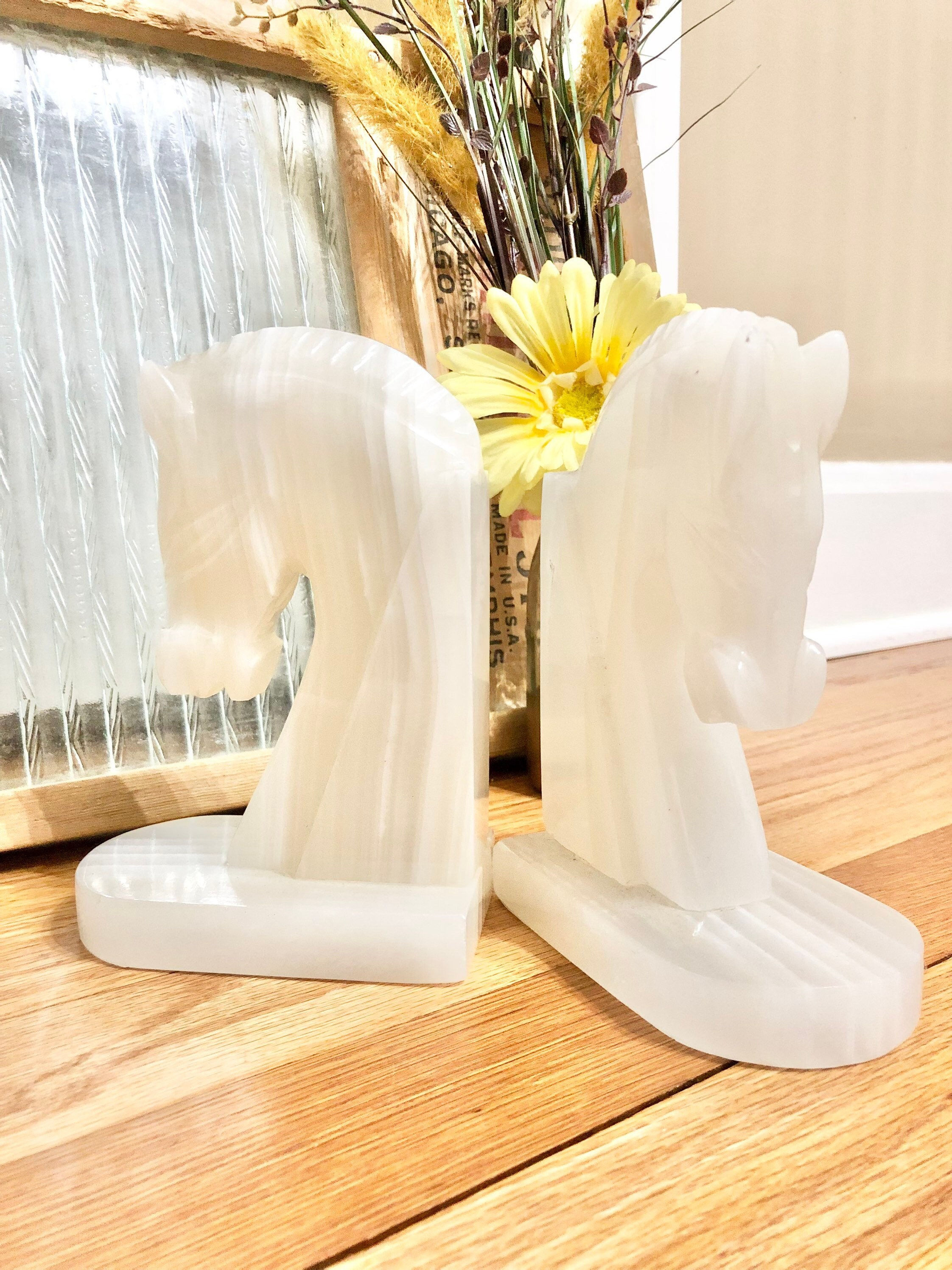 Vintage Retro Boho Mid-Century Large 7" Pair of White Trojan Horse Head Bookends