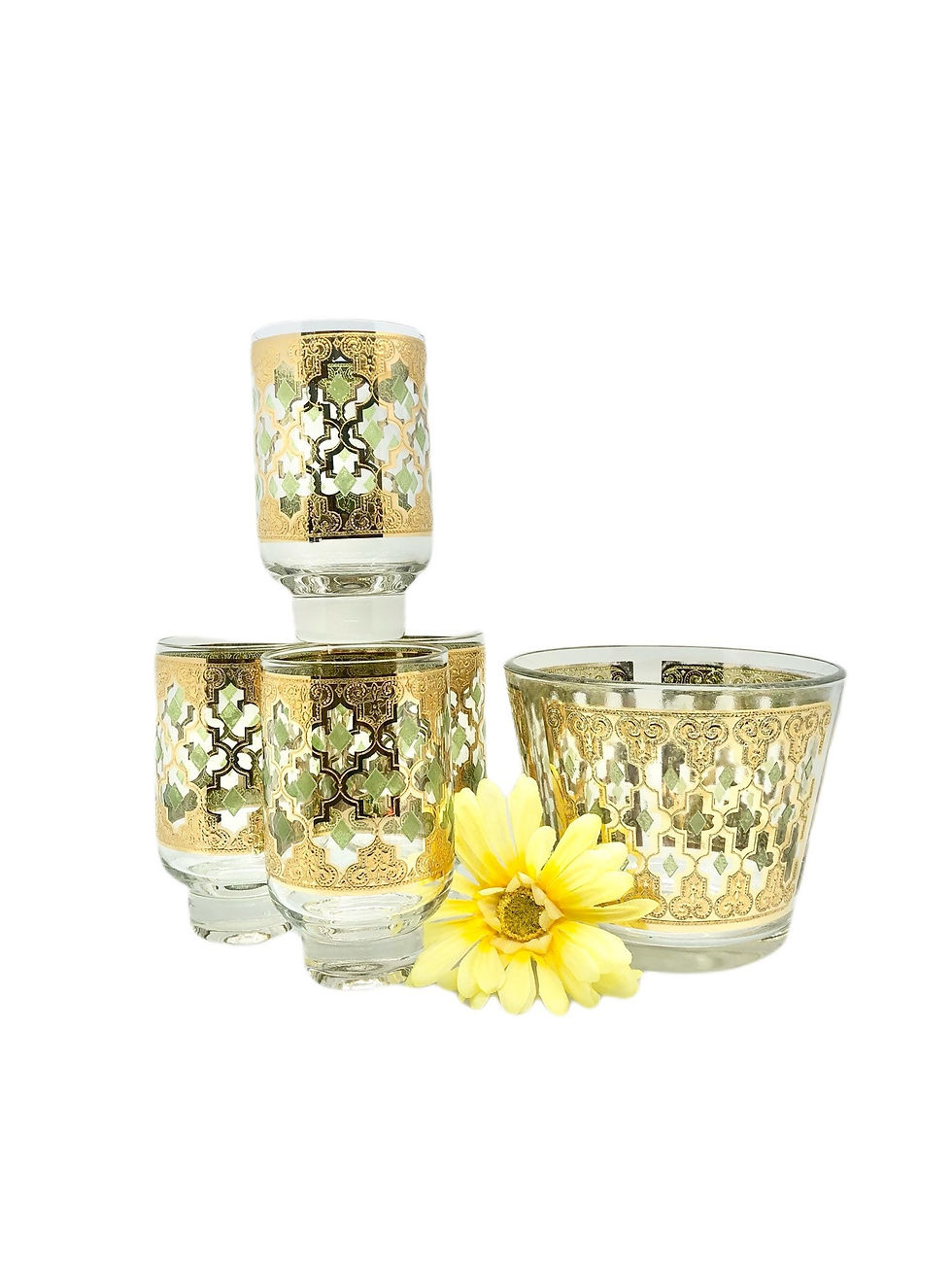 Thumbnail: Vintage Culver Valencia 22K Gold Ice Bucket and 4 Glasses / 1970's Culver
