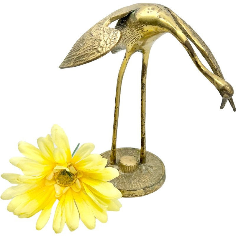 Thumbnail: Vintage Solid Brass Crane Figurine/Statue / 1960’s Solid Brass Crane by Leonard 