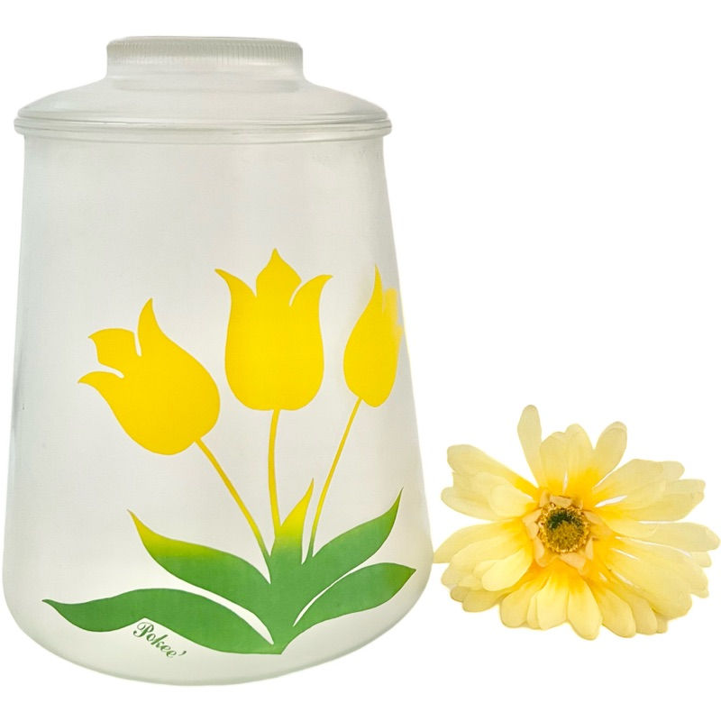 Thumbnail: Vintage Bartlett Collins Pokee Yellow Tulip Frosted Glass Cookie Jar/Canister