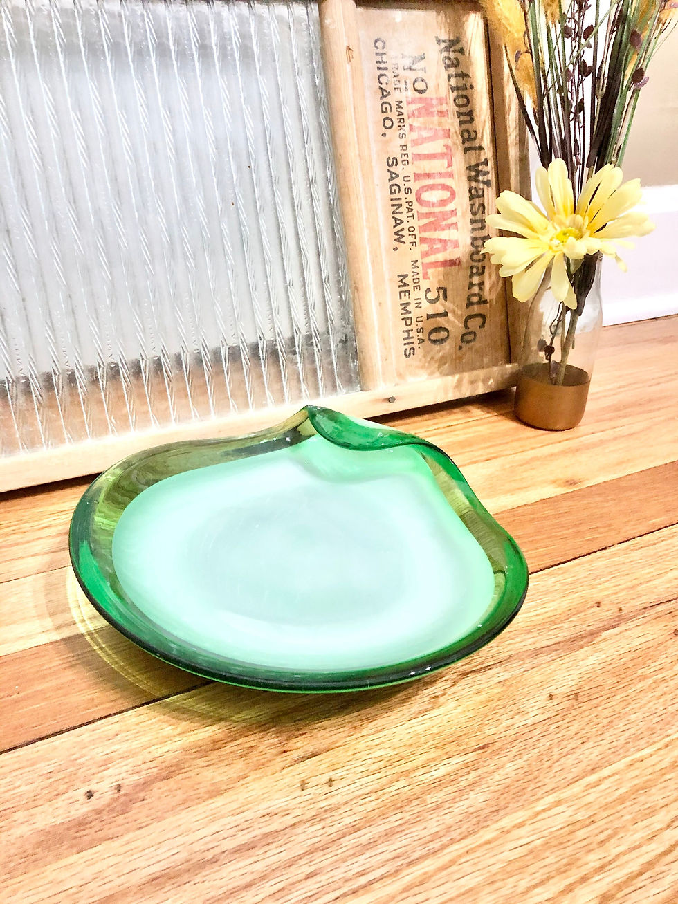 Vintage Handblown Blue and Green Glass Ashtray/Trinket Tray / 1970's Ashtray