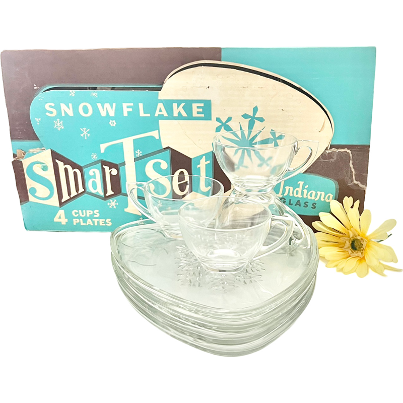 Thumbnail: New Vintage Indiana Glass "Snowflake" Snack Set in Original Box
