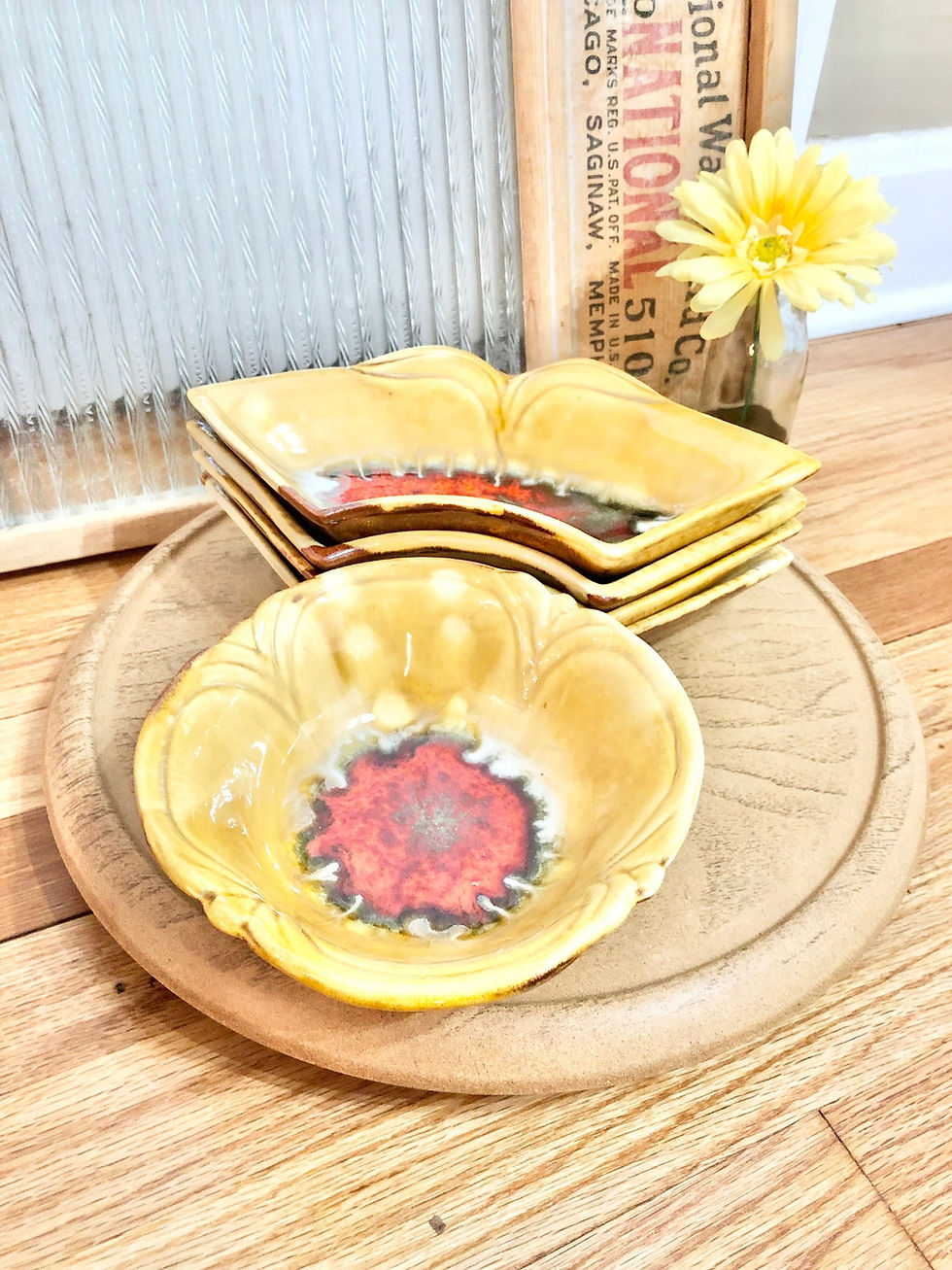 Thumbnail: RARE Vintage 1970’s California Pottery Ceramic Lazy Susan Party Serving Set