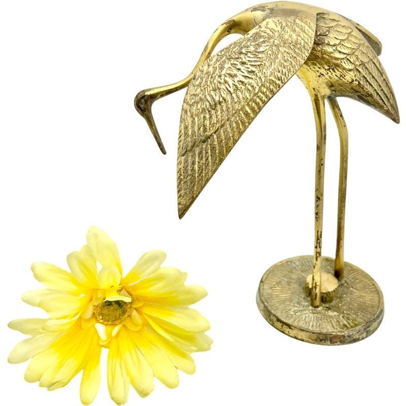 Thumbnail: Vintage Solid Brass Crane Figurine/Statue / 1960’s Solid Brass Crane by Leonard 