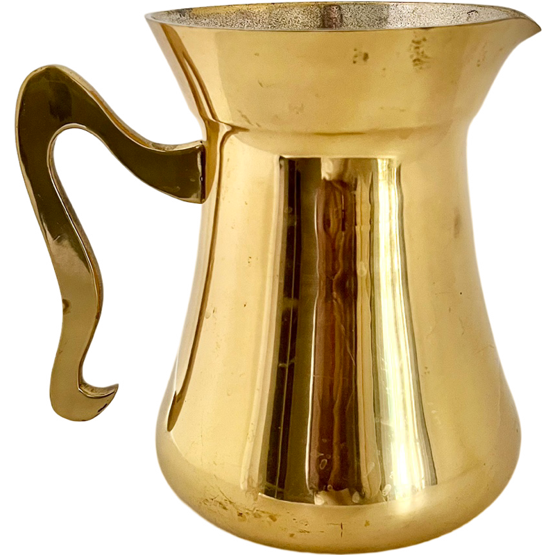 Thumbnail: Vintage Large Solid Brass Pitcher with Unique Serpentine Handle