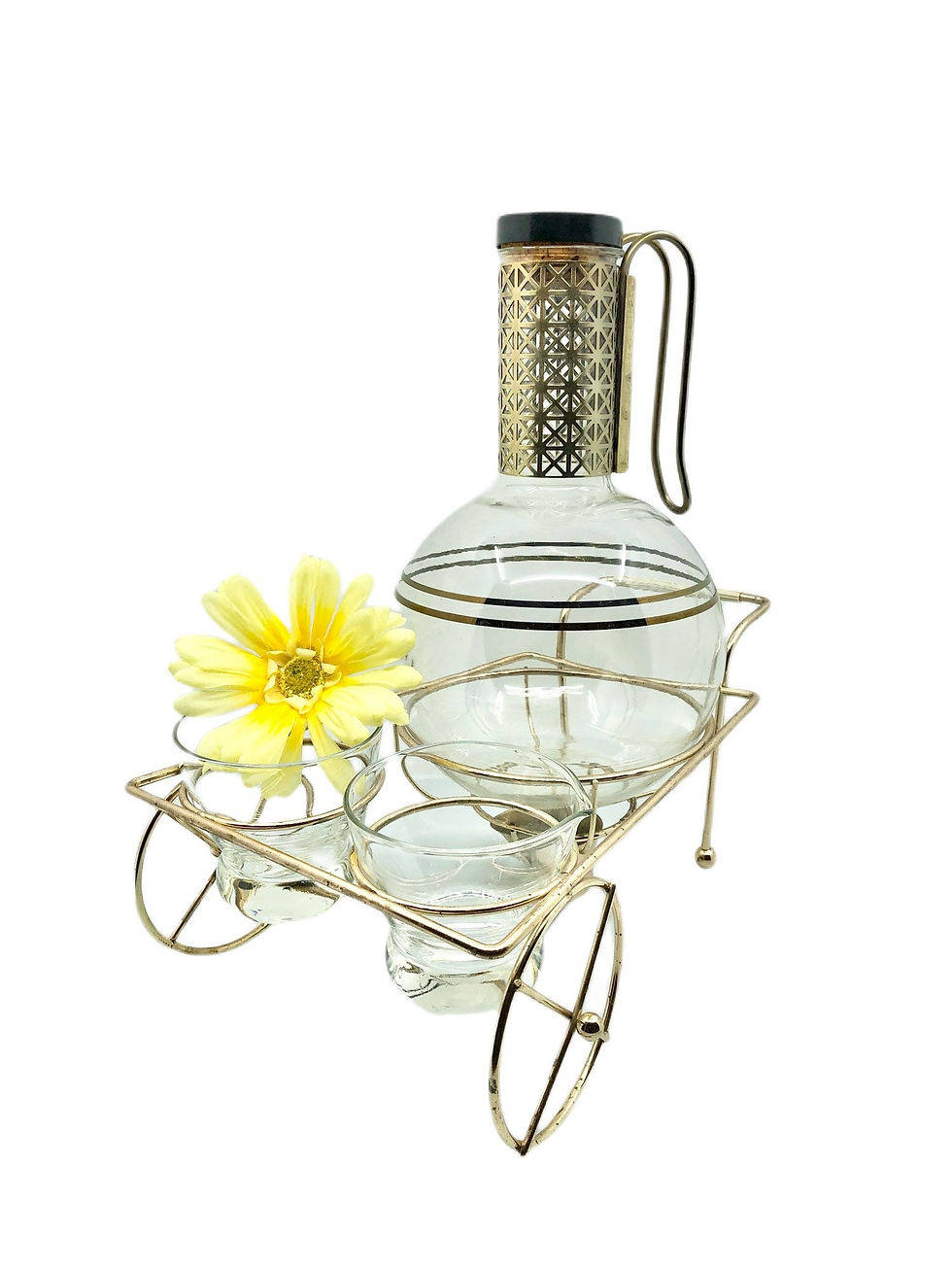 Thumbnail: Vintage 1970's Federal Glass Atomic Carafe with Sugar Creamer and Two Warming Ca