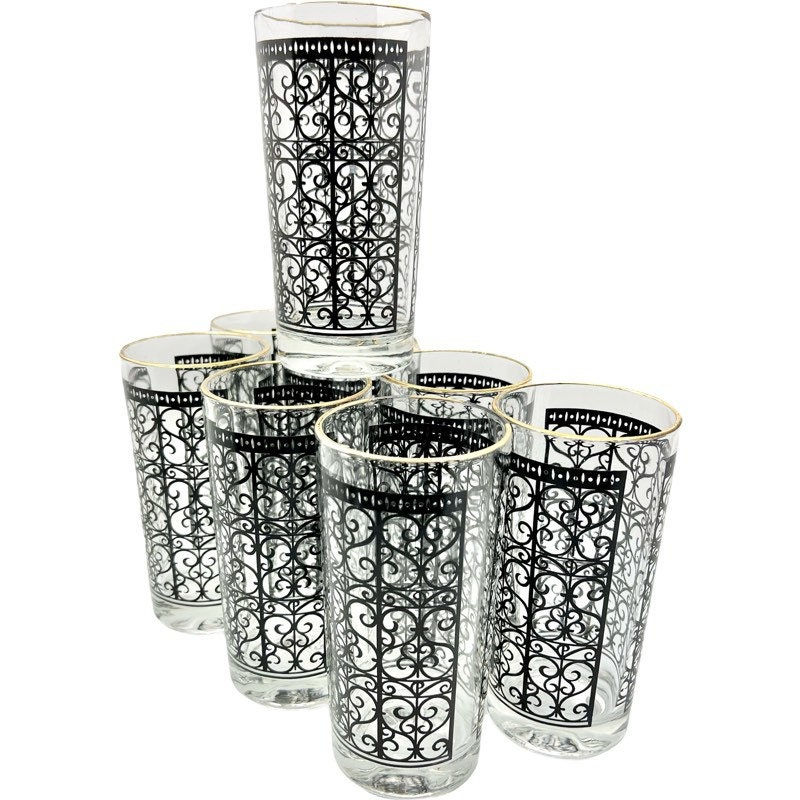 Thumbnail: RARE Vintage Mid-Century Set of 8 Starlyte Madrid Scroll 10 Oz Glasses