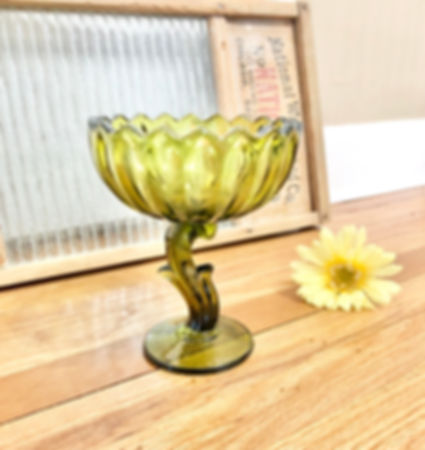 Vintage 1960's Indiana Glass Co Green Glass Compote/Pedestal Bowl / Tulip Shaped