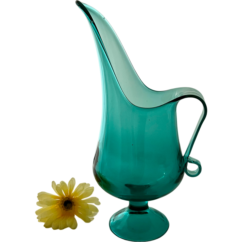 Thumbnail: Vintage L.E. Smith "Simplicity" Aqua Pitcher Vase / 1960's L.E. Smith Pitcher