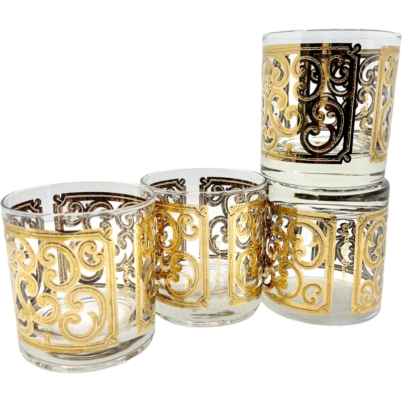Thumbnail: Vintage Rocks/Whiskey Glasses / Georges Briard Signed 22-Karat Gold Glasses