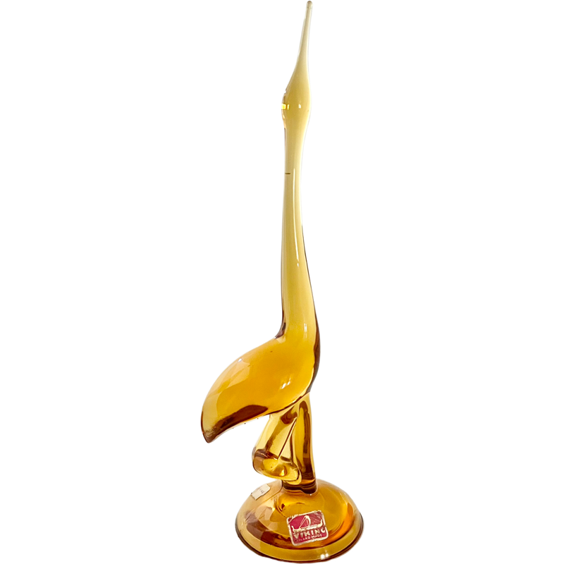 Thumbnail: Vintage Viking Amber Glass Egret Figurine with Original Sticker