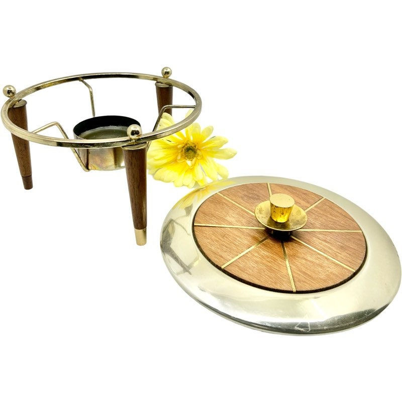 Thumbnail: Vintage Candle-Warming Brass Stand with Lid  / Food Warmer Round Stand with Lid