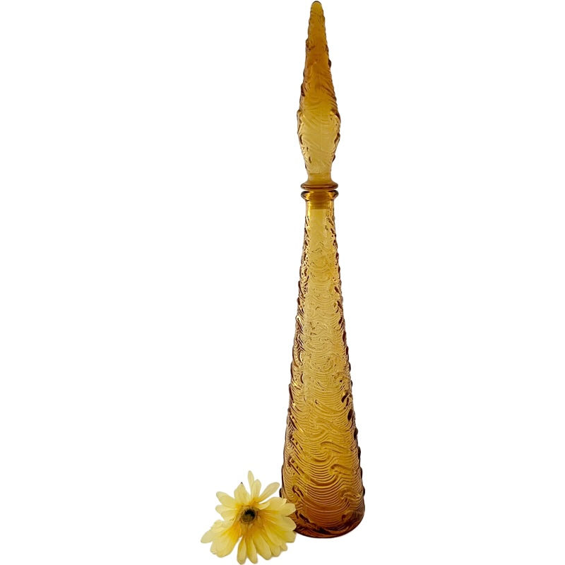 Thumbnail: Vintage Empoli Italian Glass "Amber Waves" Bottle / 22” Tall Amber Empoli