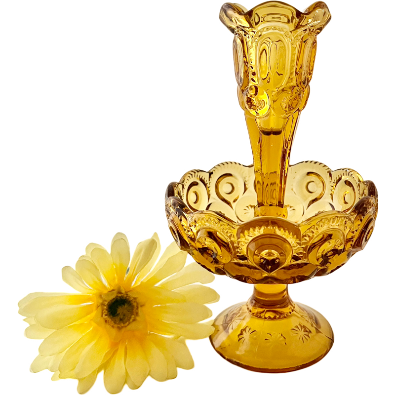Thumbnail: Vintage Epergne L.E. Smith "Moon and Stars" Single Horn Amber Epergne