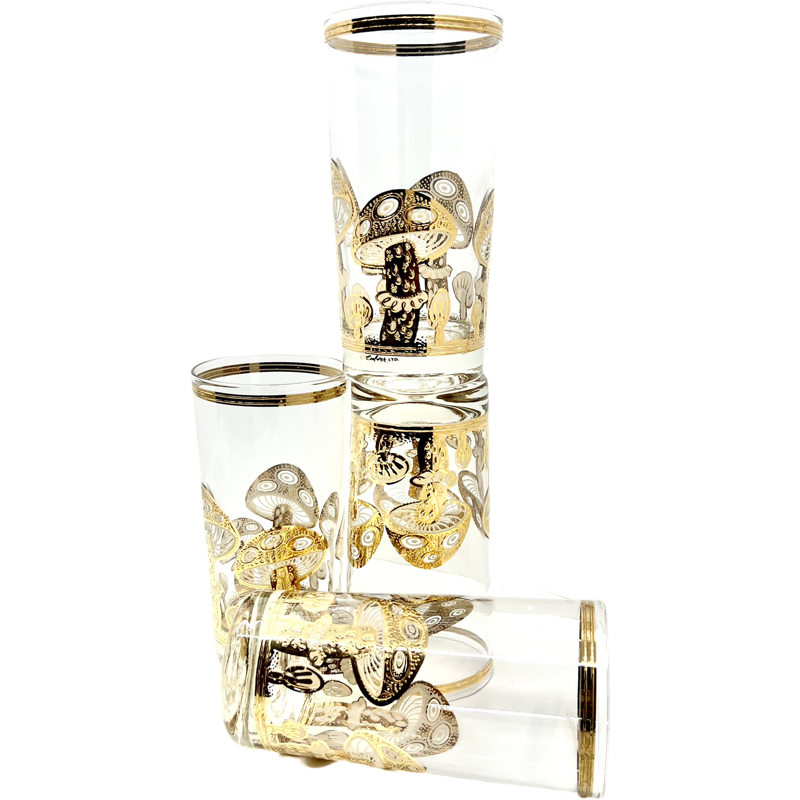 Thumbnail: RARE Vintage Culver 24K Gold MUSHROOM Glasses /Tumblers Set of 4 Signed