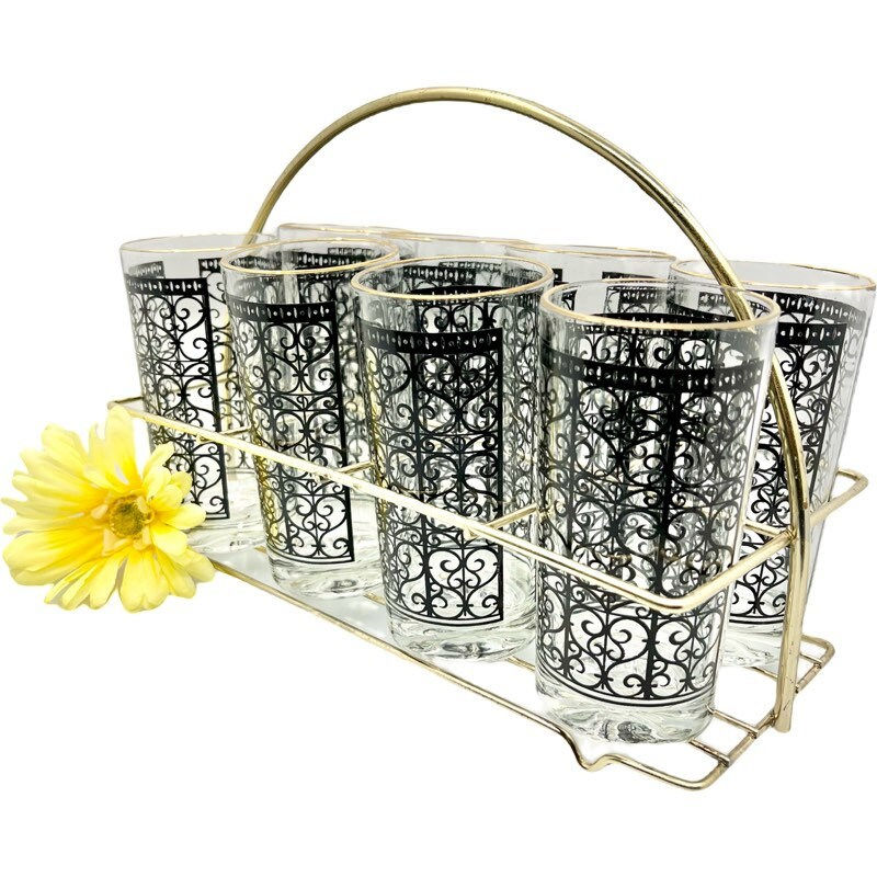 Thumbnail: RARE Vintage Mid-Century Set of 8 Starlyte Madrid Scroll 10 Oz Glasses