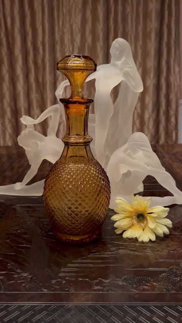 Thumbnail: Vintage Amber Diamond Point Decanter / 1960's Amber Collectible Decanter