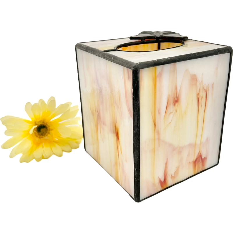 Thumbnail: Vintage Stain Glass Tissue Box Holder with Butterfly / Butterfly Tissue Box