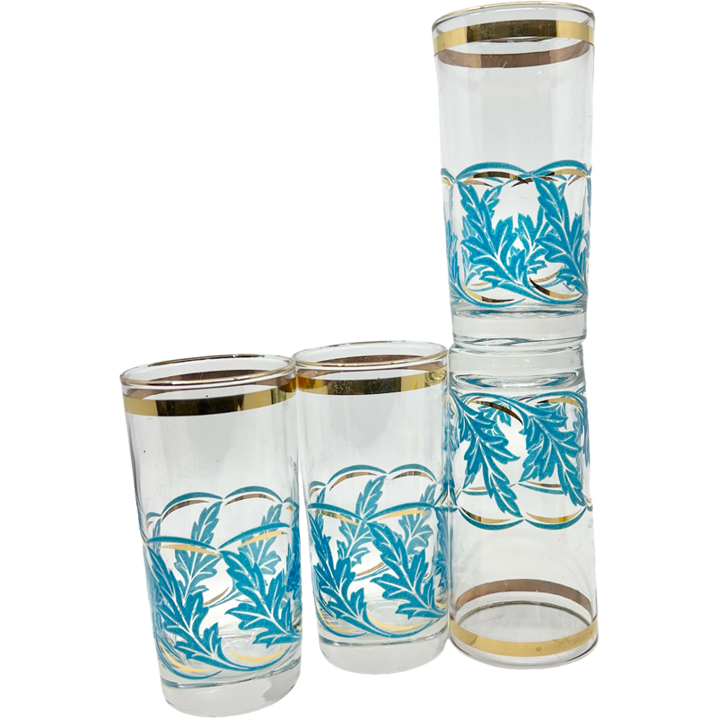 Thumbnail: Vintage Libbey Blue “Fern Glaze” Set of 4 Glasses/Tumblers