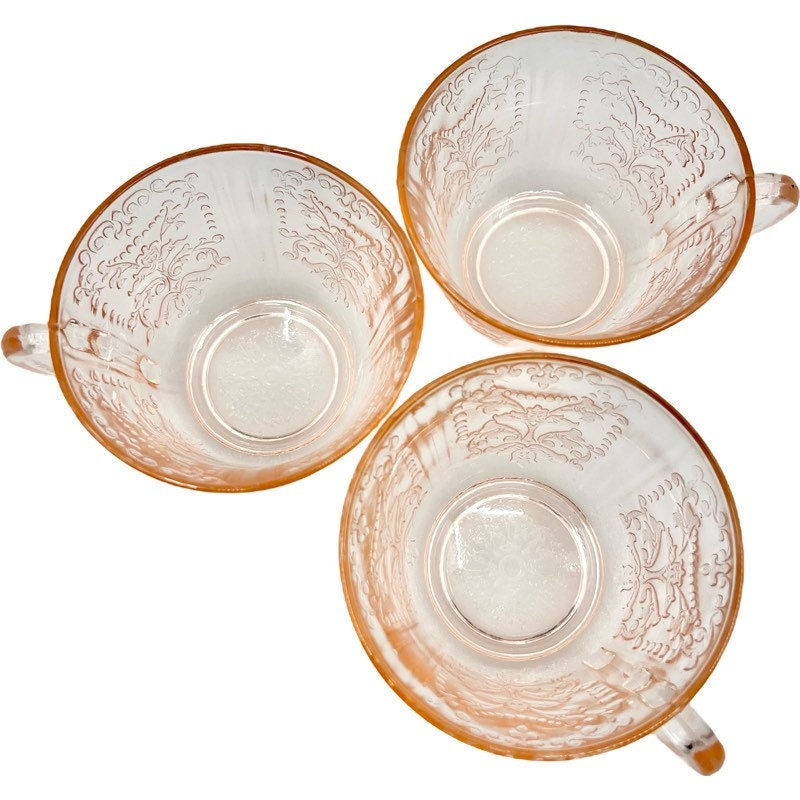 Thumbnail: Vintage Set of 3 Macbeth-Evans American Sweetheart Pink Teacups / 1930's Pink De