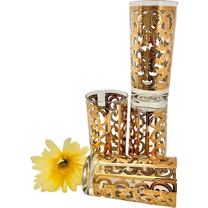 Thumbnail: Vintage Highball Glasses / Georges Briard Signed 22-Karat Gold Spanish Scroll Gl