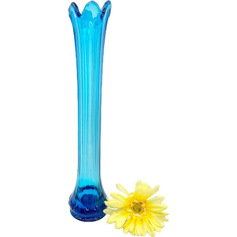Thumbnail: Vintage GORGEOUS Mid-Century Glass 14" Blue Swung Art Glass Vase / Blue Art Glas