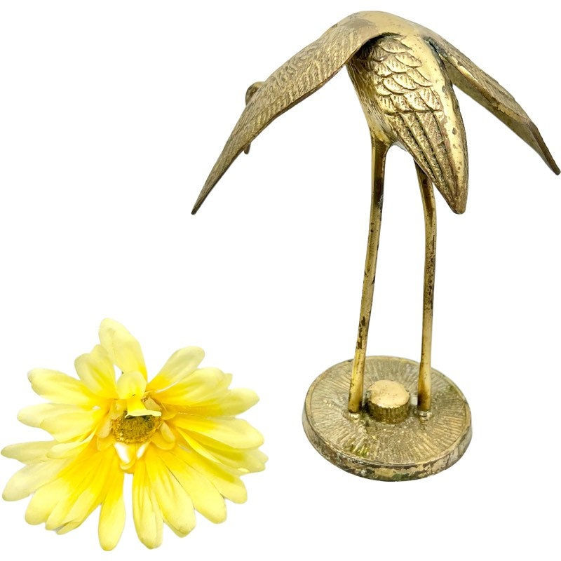Thumbnail: Vintage Solid Brass Crane Figurine/Statue / 1960’s Solid Brass Crane by Leonard 