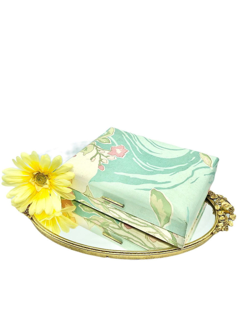 Thumbnail: Vintage Large Floral Fabric Jewelry Box with Divided Inserts/Floral Jewelry Box