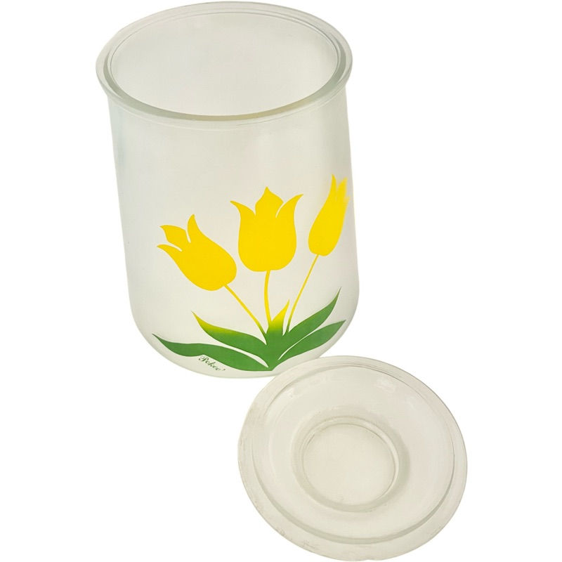 Thumbnail: Vintage Bartlett Collins Pokee Yellow Tulip Frosted Glass Cookie Jar/Canister