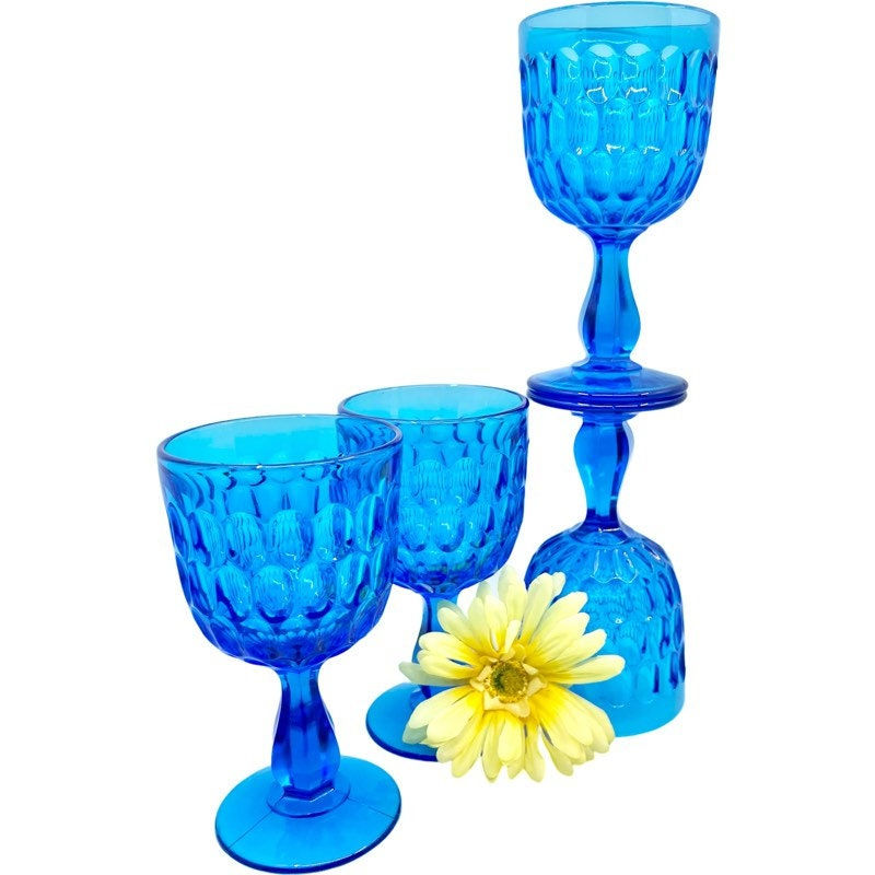 Thumbnail: Vintage Fenton Colonial Blue Large 10 Oz Thumbprint Glasses/Goblets / SET of 4