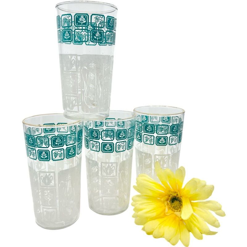 Thumbnail: Vintage Swanky Swigs Glasses SET of 4 / Turquoise and White