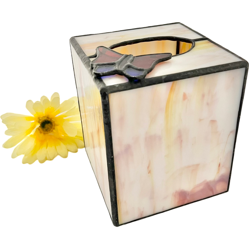 Thumbnail: Vintage Stain Glass Tissue Box Holder with Butterfly / Butterfly Tissue Box