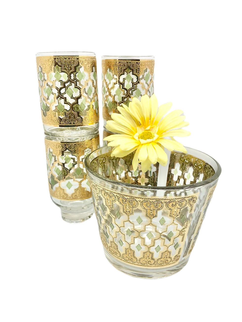Thumbnail: Vintage Culver Valencia 22K Gold Ice Bucket and 4 Glasses / 1970's Culver