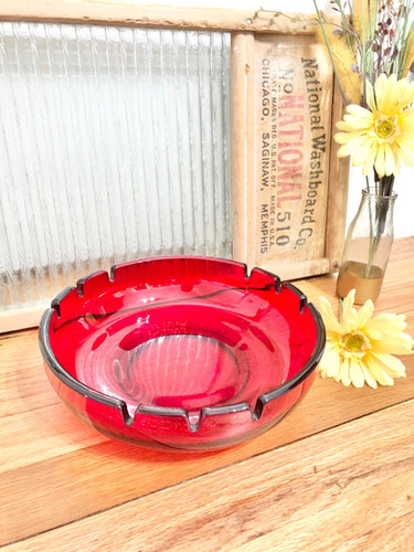 RARE Retro/Vintage Large Ruby Red Glass Ashtray/Trinket Tray ...