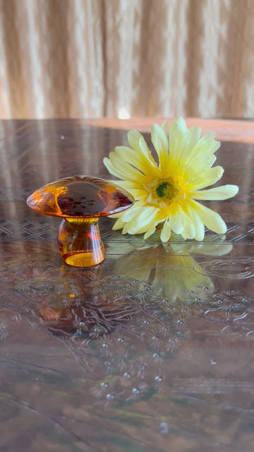 Thumbnail: Vintage Viking Glass Amber 3” Cap Mushroom Figurine