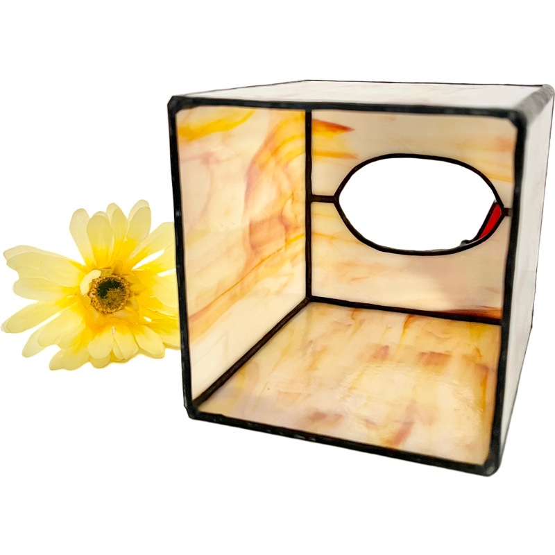 Thumbnail: Vintage Stain Glass Tissue Box Holder with Butterfly / Butterfly Tissue Box