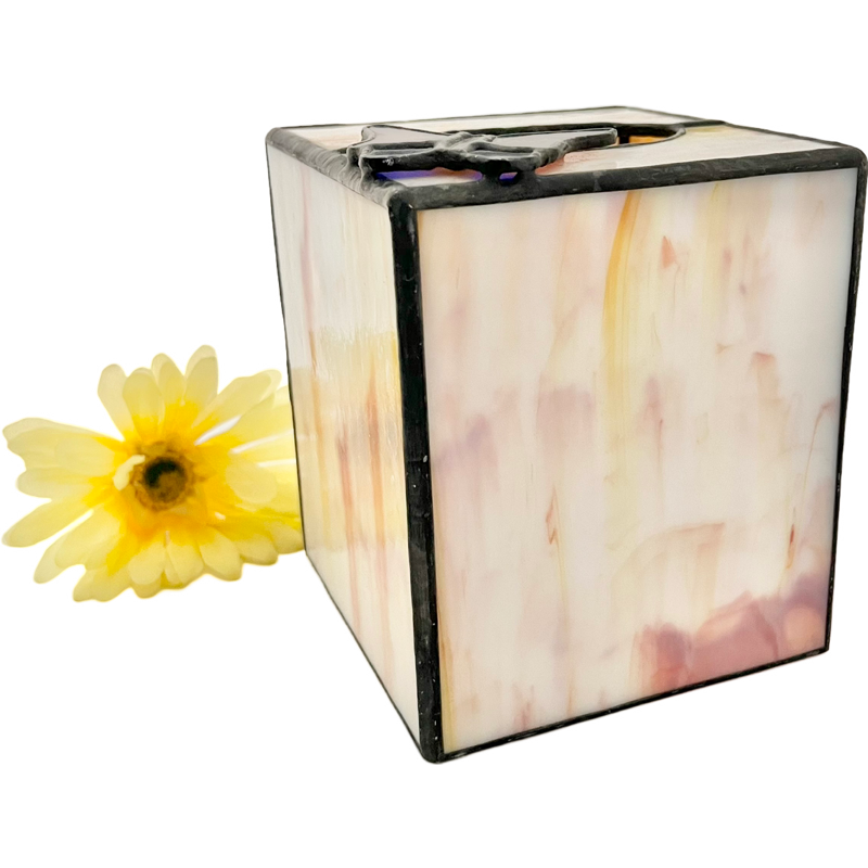 Thumbnail: Vintage Stain Glass Tissue Box Holder with Butterfly / Butterfly Tissue Box