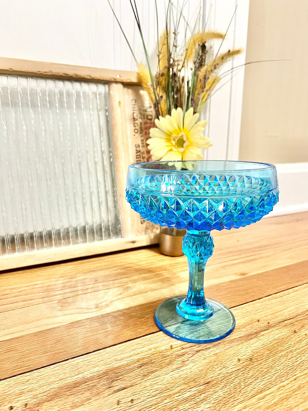 Vintage Indiana Glass Co Diamond Point Tall Footed Compote in Horizon Blue #1133