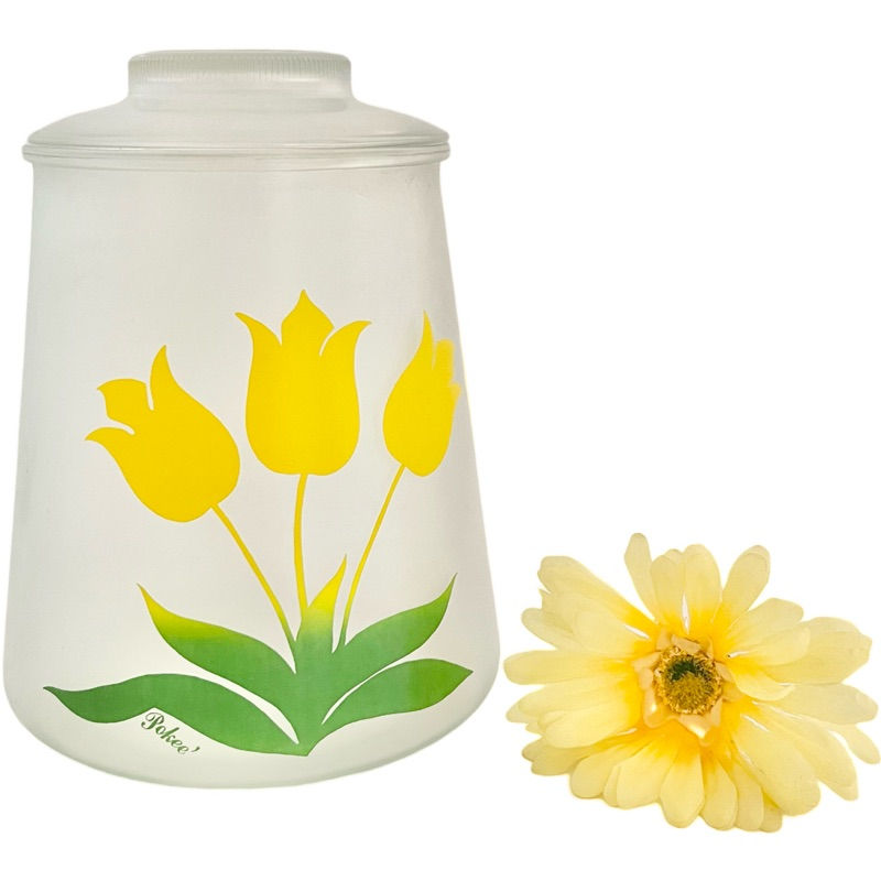 Thumbnail: Vintage Bartlett Collins Pokee Yellow Tulip Frosted Glass Cookie Jar/Canister
