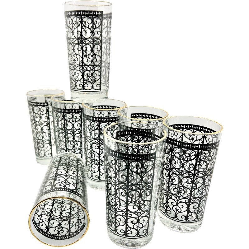 Thumbnail: RARE Vintage Mid-Century Set of 8 Starlyte Madrid Scroll 10 Oz Glasses