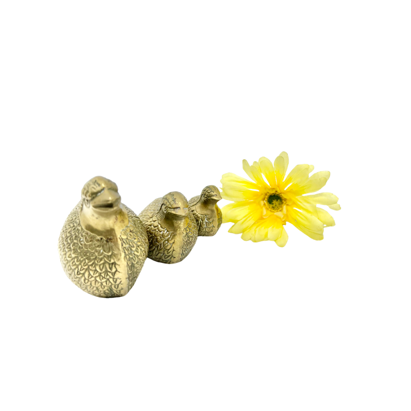 Thumbnail: Vintage Set of 3 Brass Quail Figurines / Solid Brass Quail Family